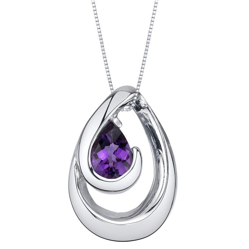 Amethyst Sterling Silver Wave Pendant Necklace