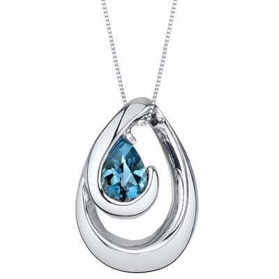 London Blue Topaz Sterling Silver Wave Pendant Necklace
