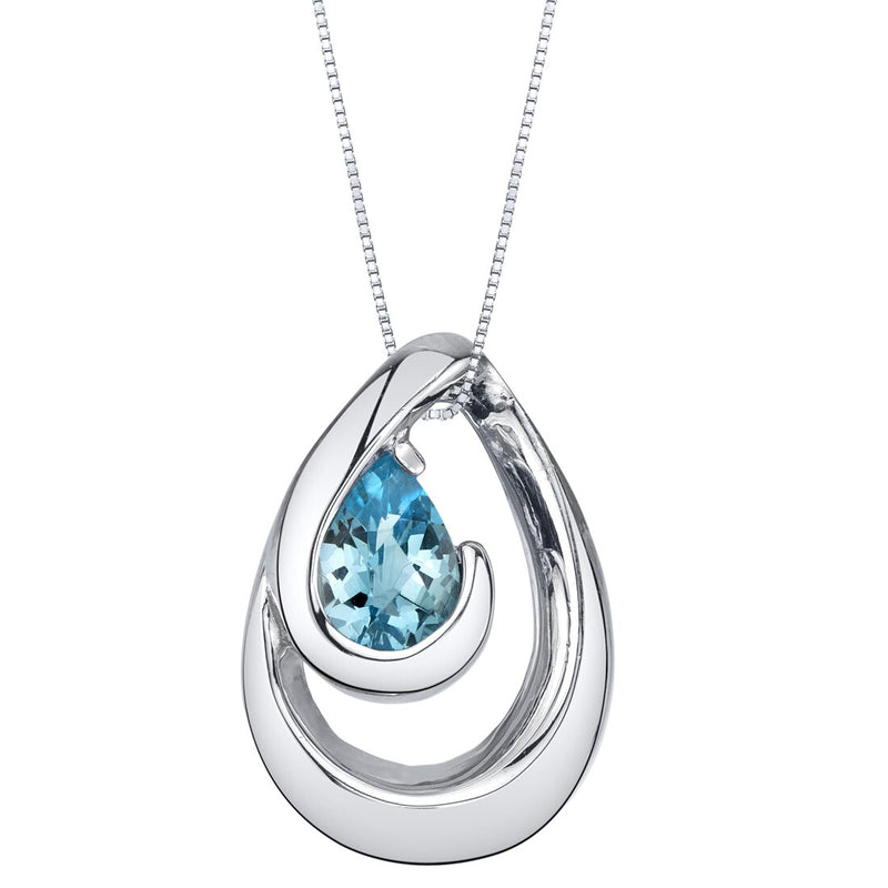 Swiss Blue Topaz Sterling Silver Wave Pendant Necklace