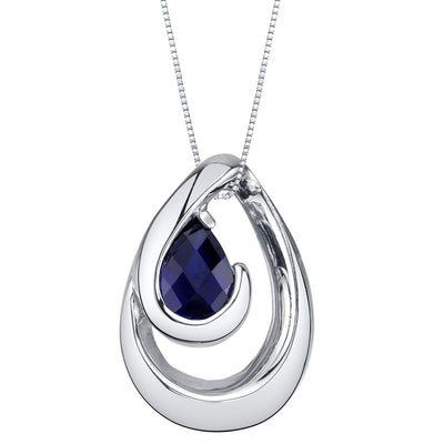 Created Blue Sapphire Sterling Silver Wave Pendant Necklace