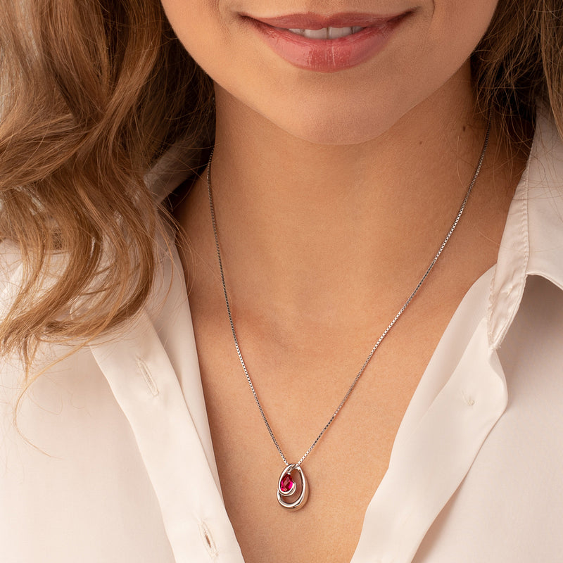 Created Ruby Sterling Silver Wave Pendant Necklace