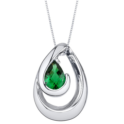 Simulated Emerald Sterling Silver Wave Pendant Necklace