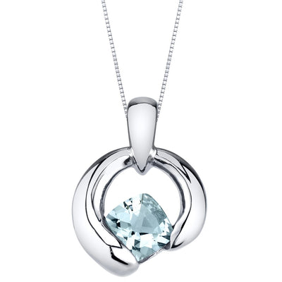 Aquamarine Cushion Cut Orbit Sterling Silver Pendant Necklace