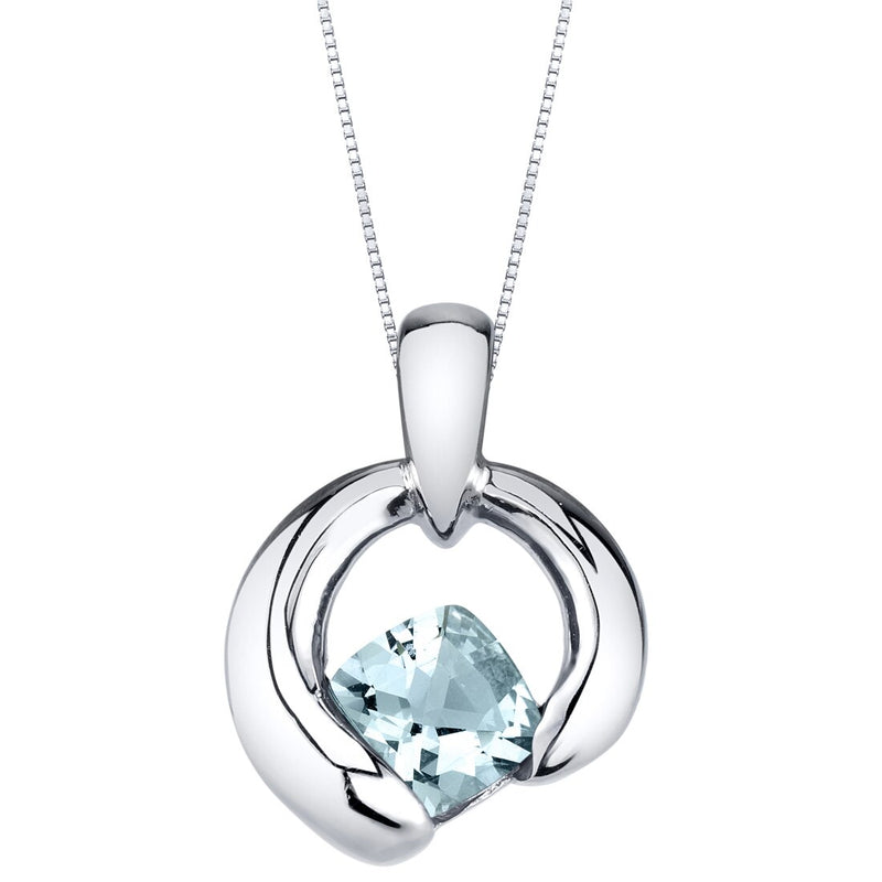 Aquamarine　Cushion　in　Peora　Sterling　Pendant　Silver，　Necklace　Cut　Orbit　Sol-