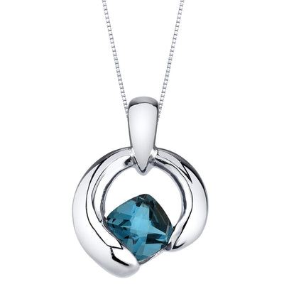 London Blue Topaz Sterling Silver Cushion Cut Orbit Pendant Necklace