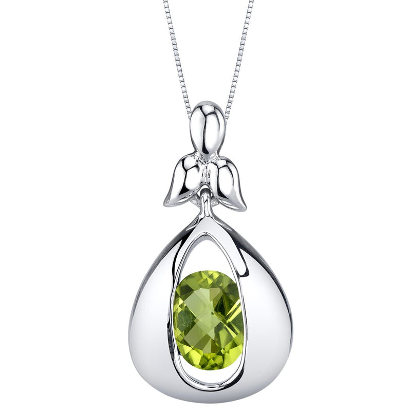 Peridot Cascade Solitaire Pendant Necklace Sterling Silver Oval Shape