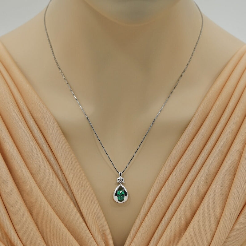 Simulated Emerald Sterling Silver Cascade Pendant Necklace