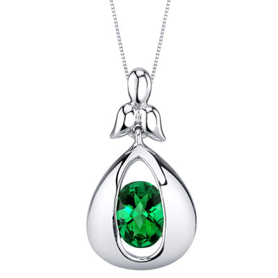 Simulated Emerald Sterling Silver Cascade Pendant Necklace