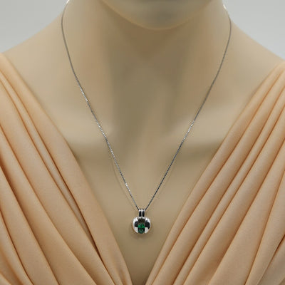 Simulated Emerald Sterling Silver Starship Pendant Necklace