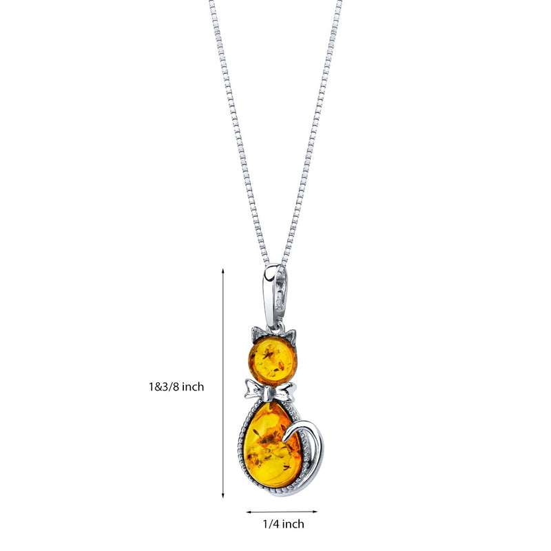 Baltic Amber Sterling Silver Cat Pendant Necklace Cognac Color