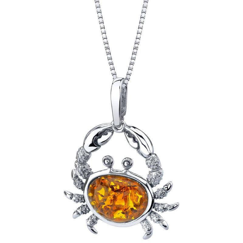 Baltic Amber Sterling Silver Crab Pendant Necklace Cognac Color