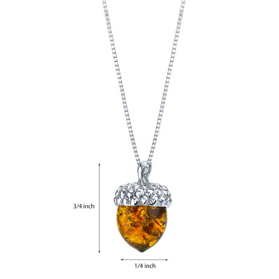 Baltic Amber Sterling Silver Acorn Pendant Necklace Cognac Color