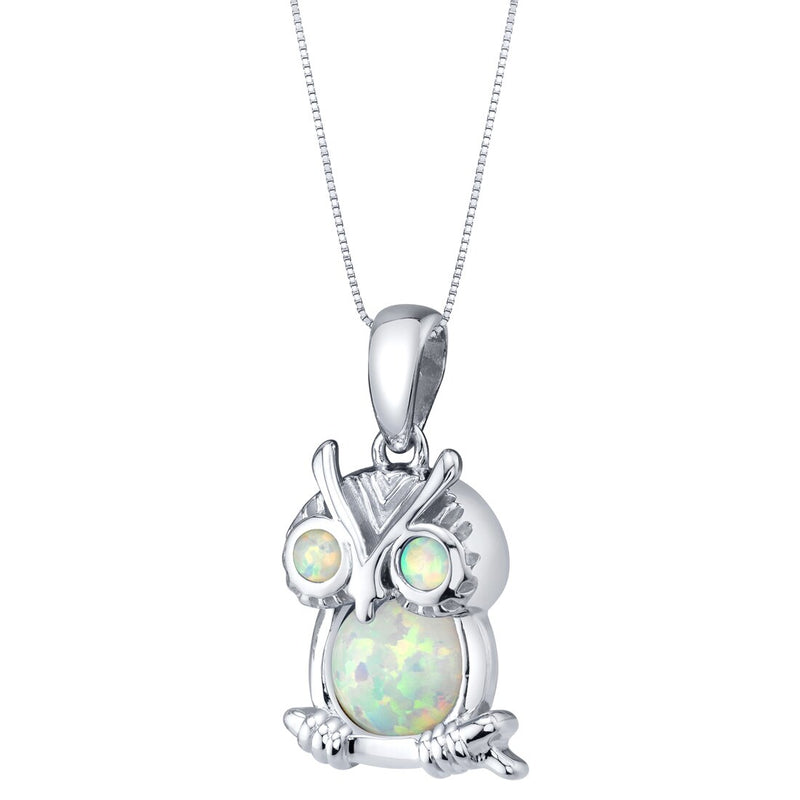 Opal Mini Owl Pendant Necklace Sterling Silver