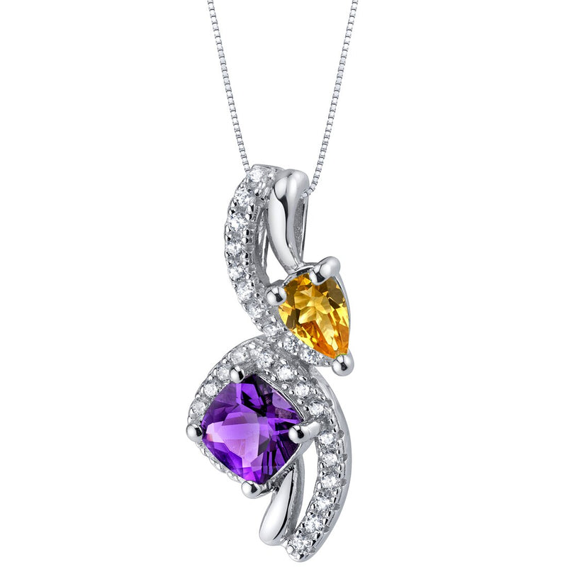 Amethyst and Citrine Sterling Silver Ellipse Pendant Necklace
