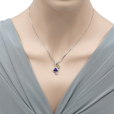 Amethyst and Peridot Sterling Silver Ellipse Pendant Necklace