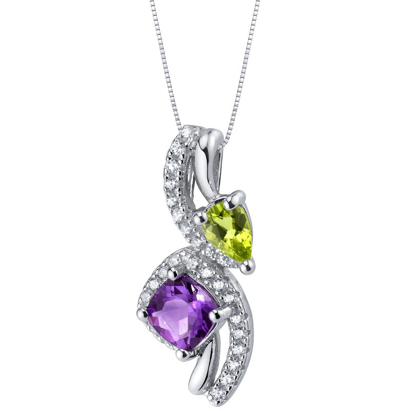 Amethyst and Peridot Sterling Silver Ellipse Pendant Necklace