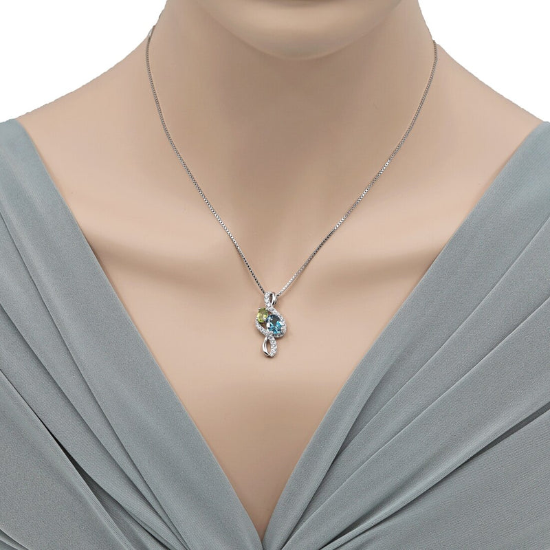 London Blue Topaz and Peridot Sterling Silver Chorus Pendant Necklace 1.75 Carats
