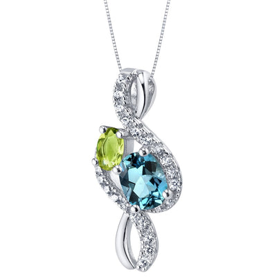 London Blue Topaz and Peridot Sterling Silver Chorus Pendant Necklace 1.75 Carats