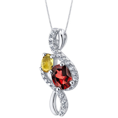 Garnet and Citrine Sterling Silver Chorus Pendant Necklace 1.75 Carats