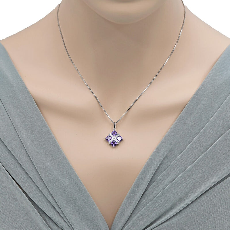 Amethyst Quad Pendant Necklace in Sterling Silver 1.75 Carats