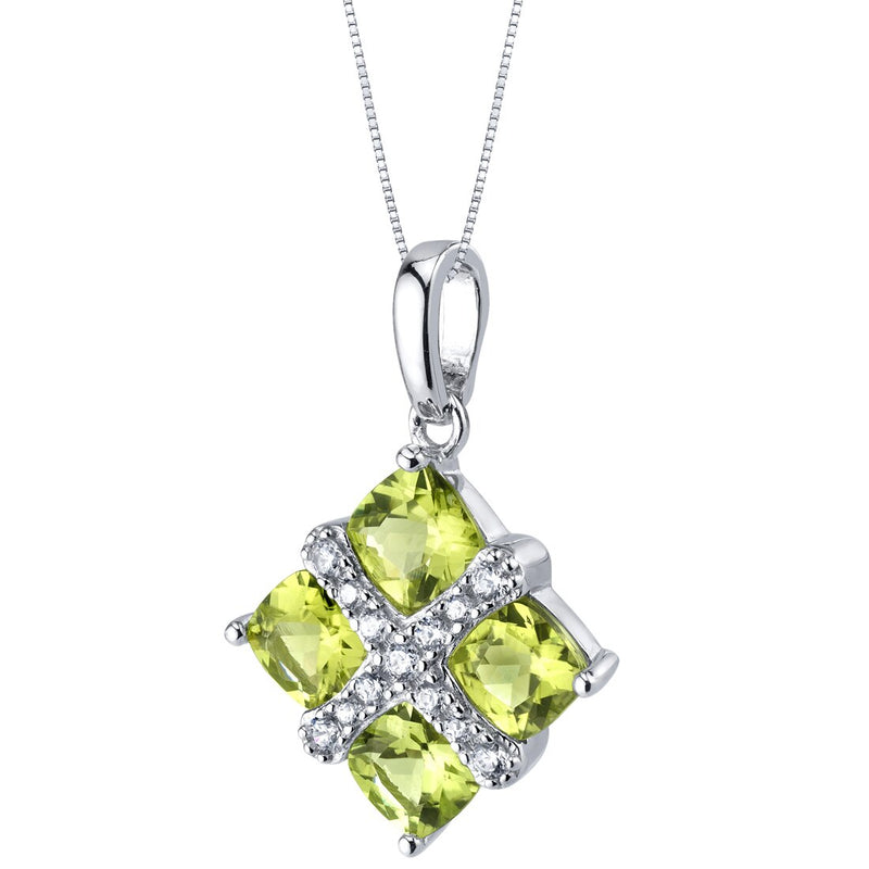Peridot Quad Pendant Necklace in Sterling Silver 2.50 Carats
