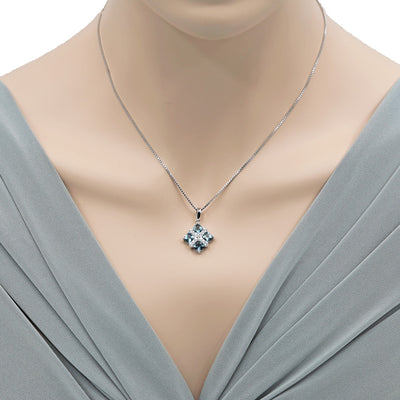 London Blue Topaz Quad Pendant Necklace in Sterling Silver 2.50 Carats