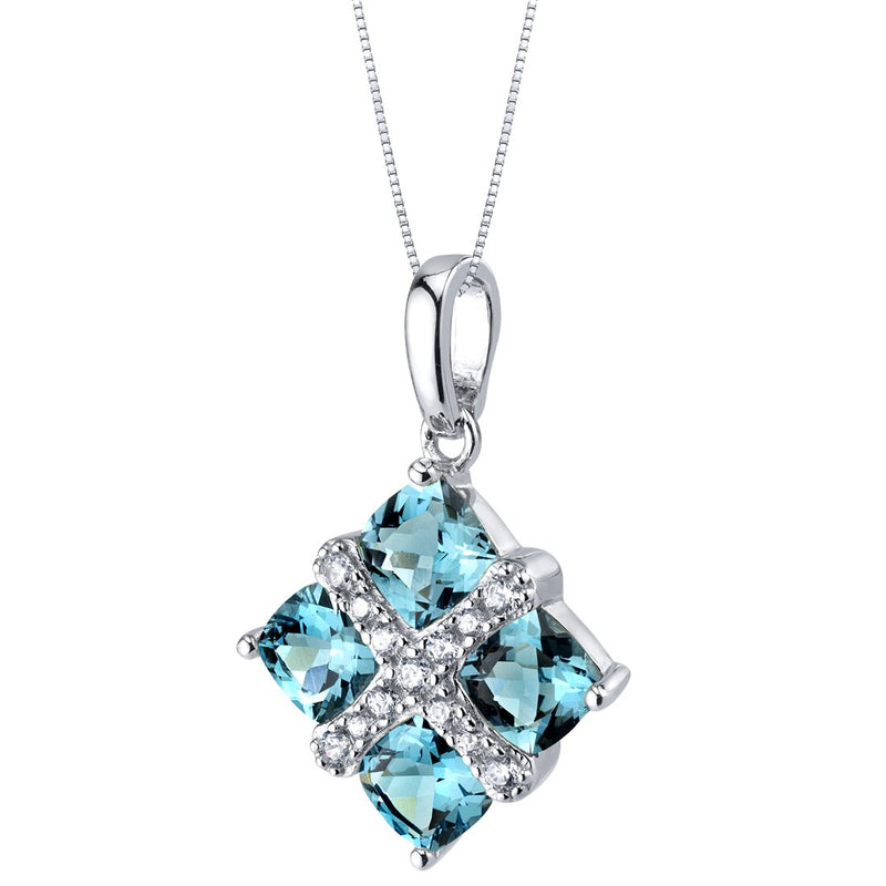 London Blue Topaz Quad Pendant Necklace in Sterling Silver 2.50 Carats