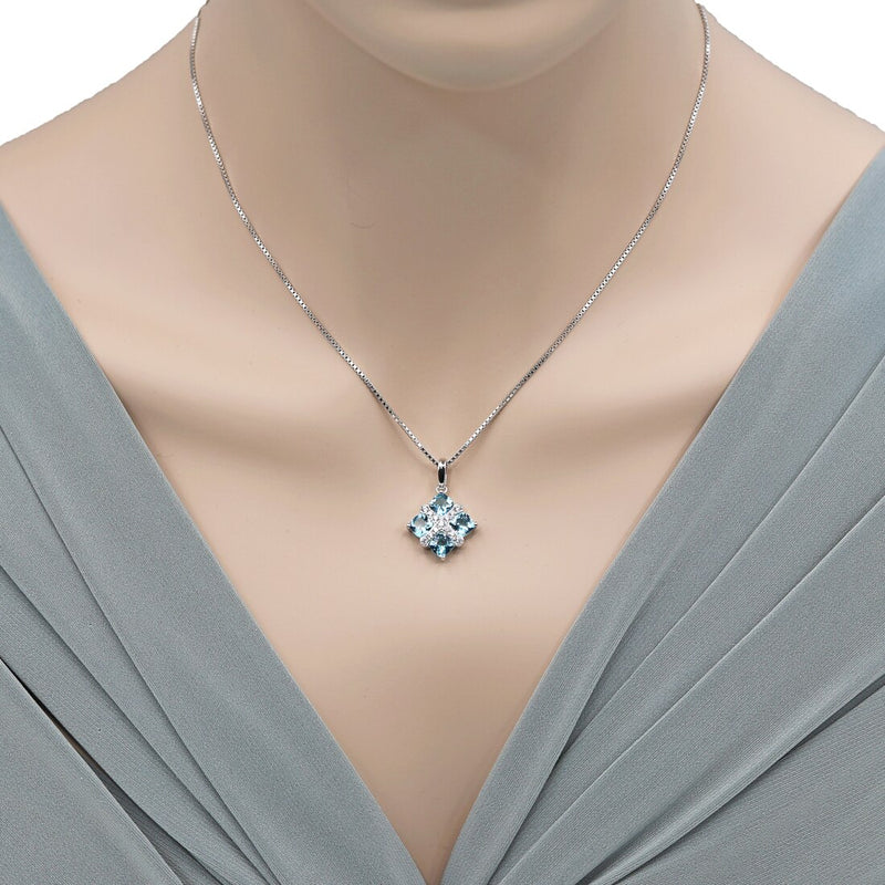 Swiss Blue Topaz Quad Pendant Necklace in Sterling Silver 2.50 Carats