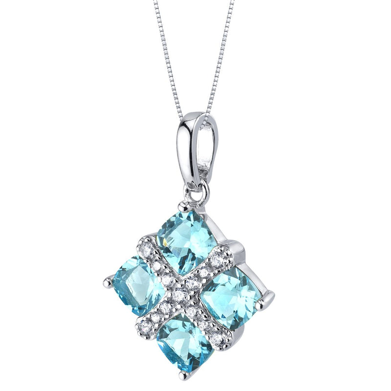 Swiss Blue Topaz Quad Pendant Necklace in Sterling Silver 2.50 Carats