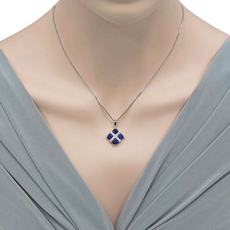 Created Blue Sapphire Quad Pendant Necklace in Sterling Silver 2.75 Carats