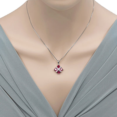 Created Ruby Quad Pendant Necklace in Sterling Silver 2.75 Carats