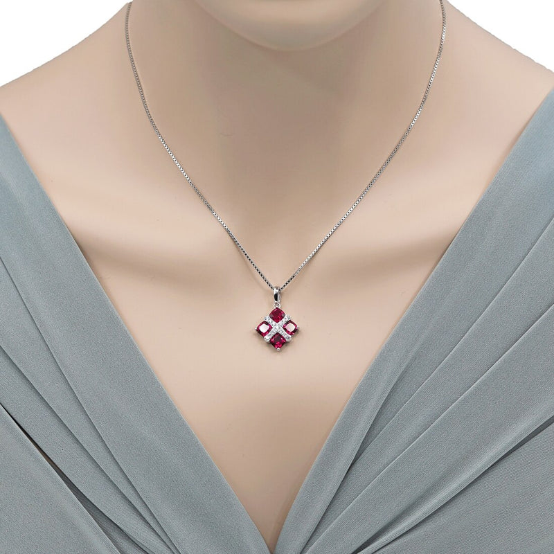 Created Ruby Quad Pendant Necklace in Sterling Silver 2.75 Carats