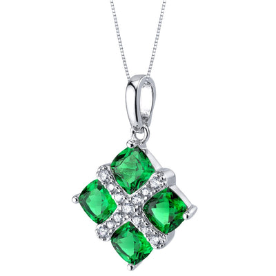 Simulated Emerald Quad Pendant Necklace in Sterling Silver 1.75 Carats
