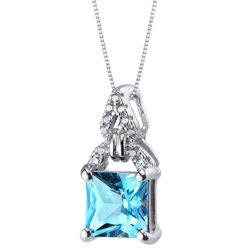 Swiss Blue Topaz Sterling Silver Portico Pendant Necklace 2 Carats