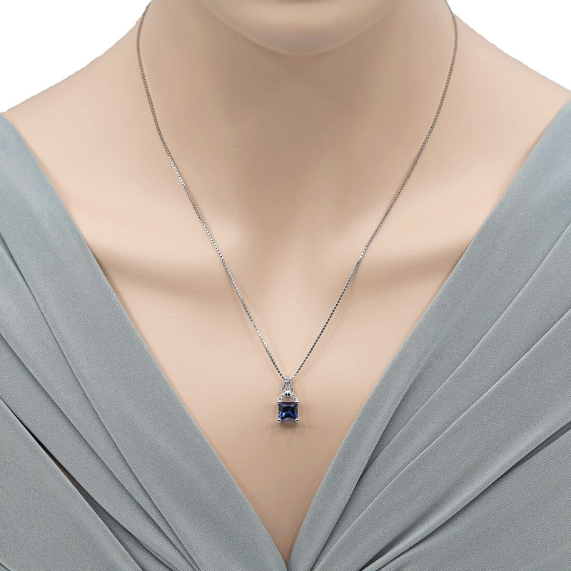 2 Carat Created Blue Sapphire Sterling Silver Portico Pendant Necklace