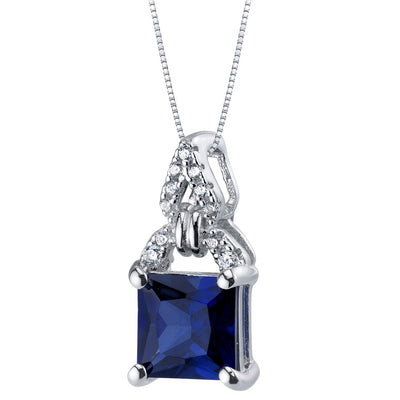 2 Carat Created Blue Sapphire Sterling Silver Portico Pendant Necklace