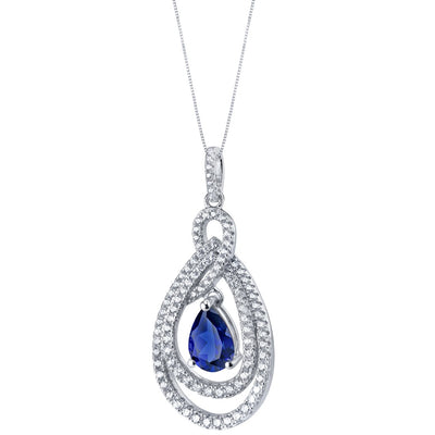 Tear Drop Created Blue Sapphire Sterling Silver Glamour Pendant Necklace 2.50 Carats