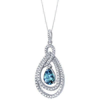 Tear Drop Simulated Alexandrite Sterling Silver Glamour Pendant Necklace 2.50 Carats
