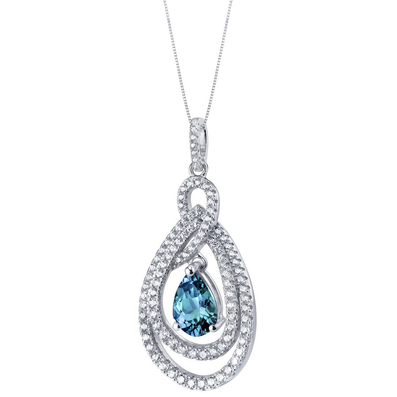Tear Drop Simulated Alexandrite Sterling Silver Glamour Pendant Necklace 2.50 Carats
