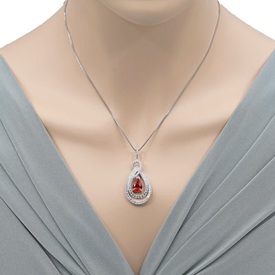 Tear Drop Created Padparadscha Sapphire Sterling Silver Glamour Pendant Necklace 2.50 Carats