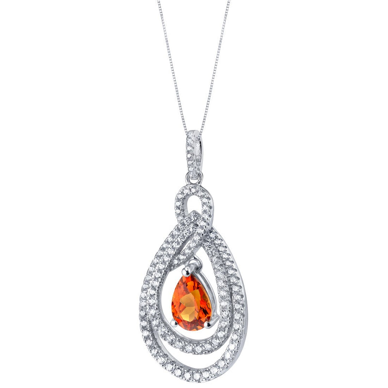 Tear Drop Created Padparadscha Sapphire Sterling Silver Glamour Pendant Necklace 2.50 Carats