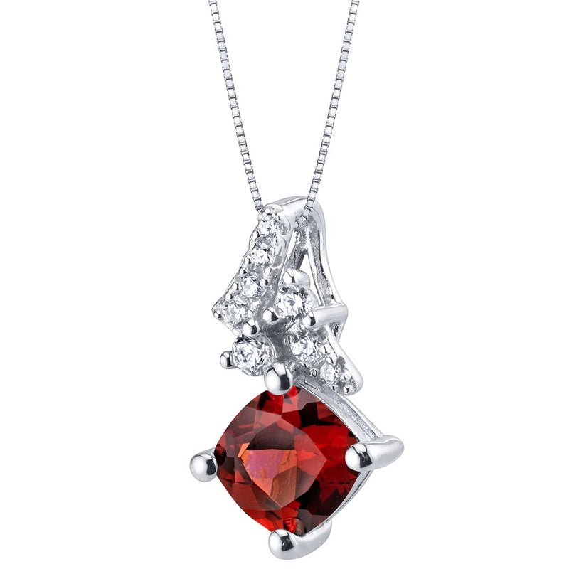 Garnet Sterling Silver Flair Pendant Necklace 1.25 Carats