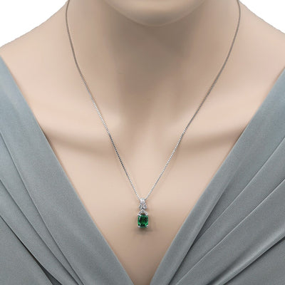 Simulated Emerald Sterling Silver Ritzy Pendant Necklace 2 Carats