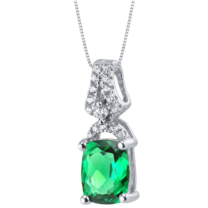 Simulated Emerald Sterling Silver Ritzy Pendant Necklace 2 Carats