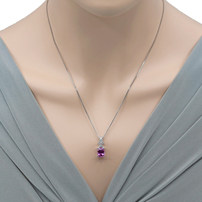 Created Pink Sapphire Sterling Silver Ritzy Pendant Necklace 2.75 Carats