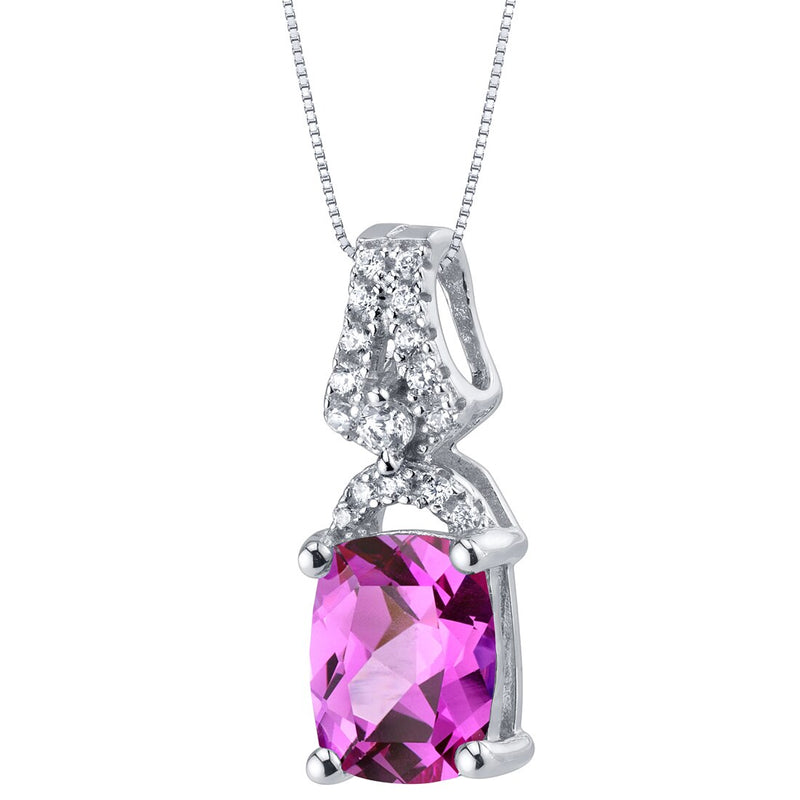 Created Pink Sapphire Sterling Silver Ritzy Pendant Necklace 2.75 Carats