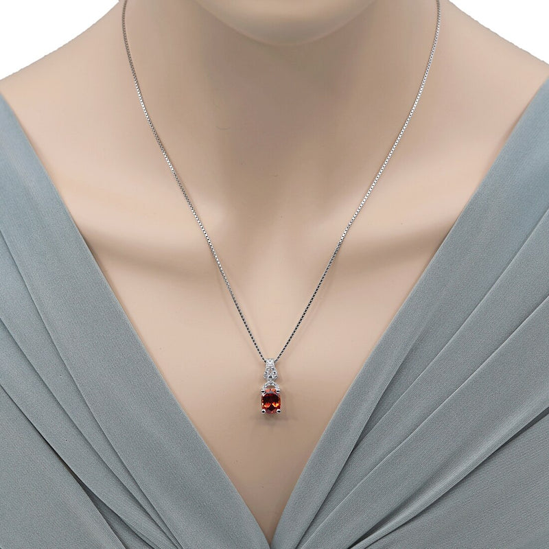 Created Padparadscha Sapphire Sterling Silver Ritzy Pendant Necklace 2.75 Carats