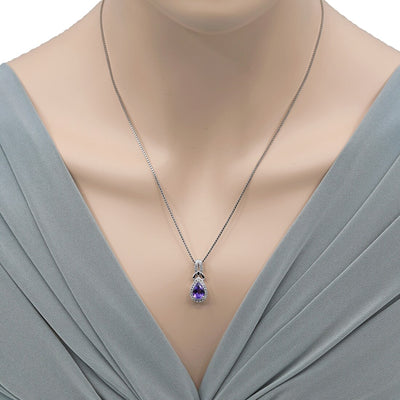 Amethyst Sterling Silver Regina Halo Pendant Necklace 1 Carat