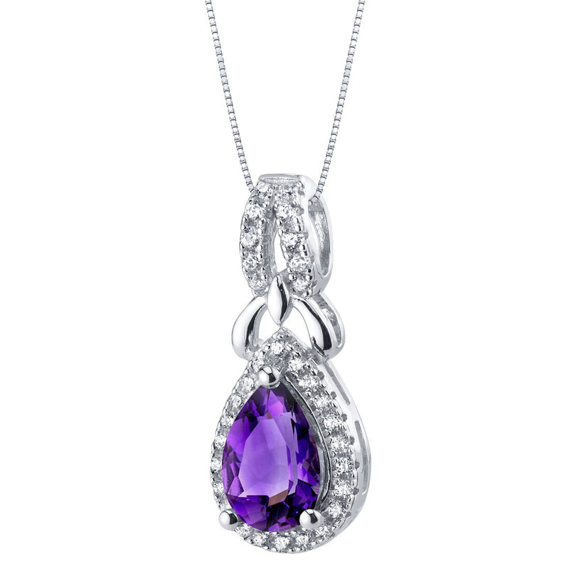 Amethyst Sterling Silver Regina Halo Pendant Necklace 1 Carat