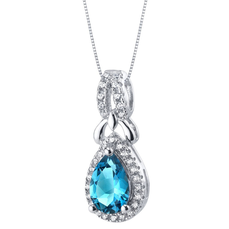 London Blue Topaz Sterling Silver Regina Halo Pendant Necklace 1.50 Carats